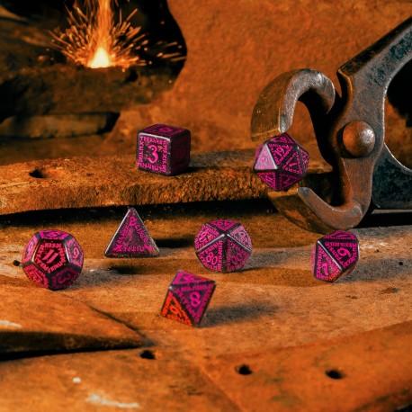 Runic Shimmering Black with Magenta Dice Set