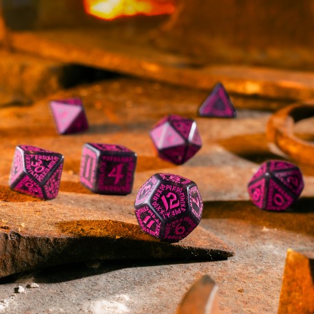 Runic Shimmering Black with Magenta Dice Set
