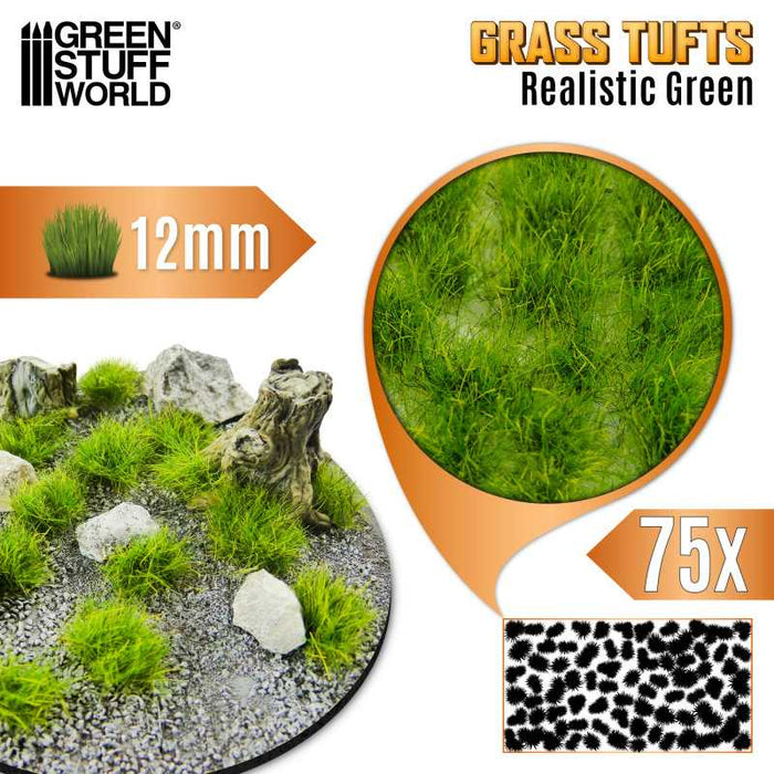 Grass Tufts - 12mm - Realistic Green