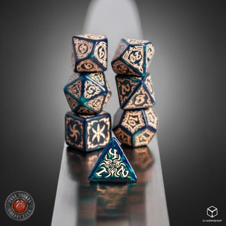 Tribal Dice Set: Blue-green & Beige