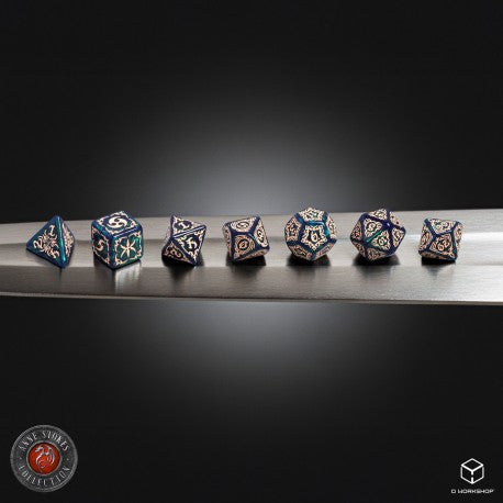 Tribal Dice Set: Blue-green & Beige